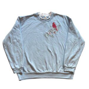 Vintage Womens XL Blue Crew Neck Cardinal Embroidered Sweatshirt Grandma